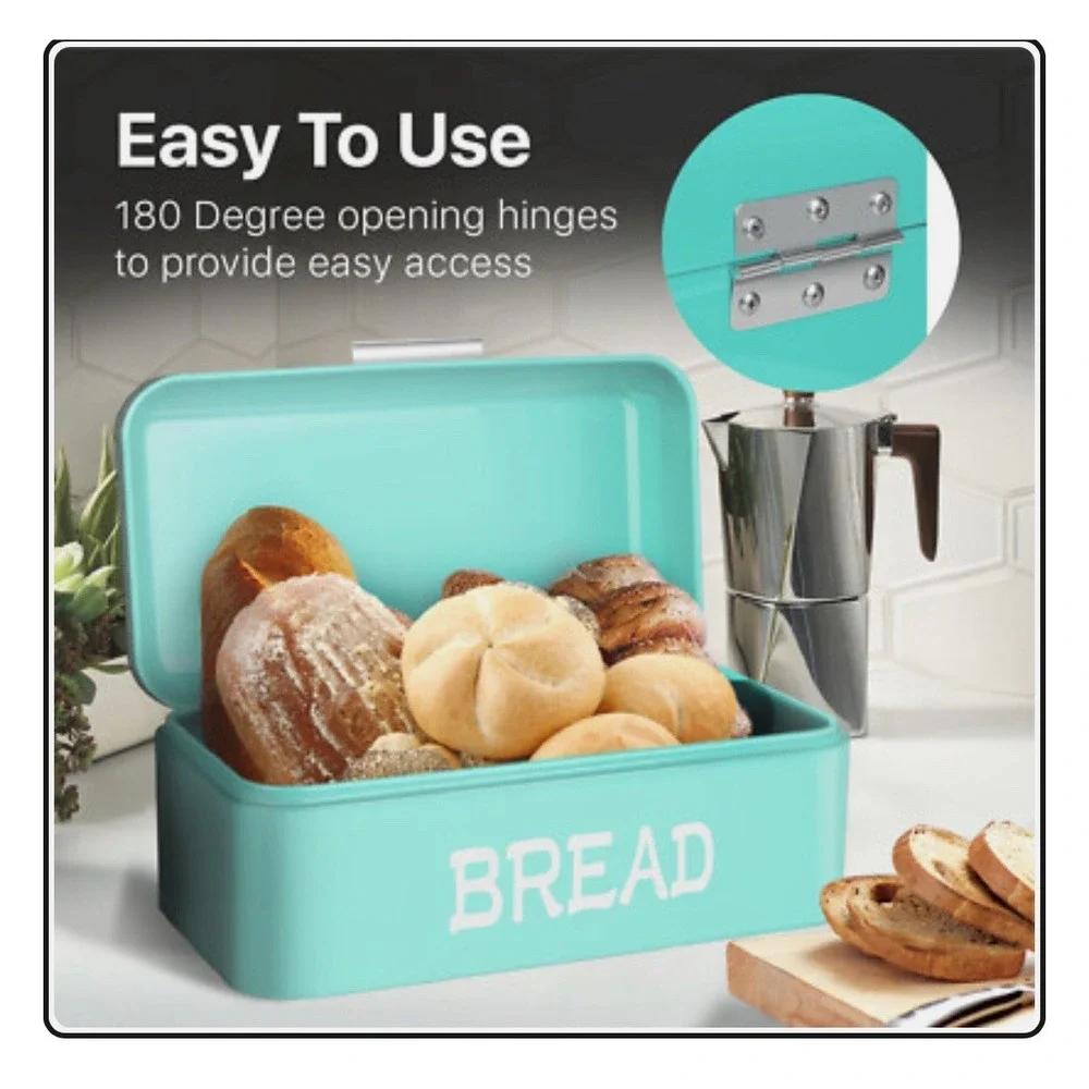 Vintage Metal Bread Box for Kitchen Counter, Bread Bin Storage Container   Green